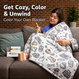 Manta para Colorear para Adultos con <span class=keywords><strong>15</strong></span> Marcadores de Tela, Tema Café, Manta de Sherpa, 40x60, Colorea Tu Propio Diseño, Lavable, Regalo - Product Image 2