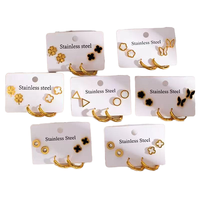 Pendientes de Acero Inoxidable con Forma de Trébol de Cuatro Hojas y Flor de Cinco Pétalos, Joyería de Oreja con Mariposa Dorada, Antidesvanecimiento, a la Moda