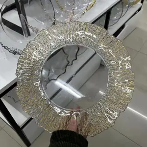 Elegante goldene Riff-Teller für Essteller Geschirr Hochzeitsdekoration Glas-Teller Platten Kunststoff Party-Dekorationen rund