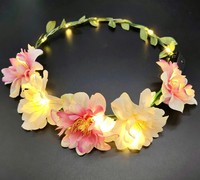 Mahkota Bunga Peony Buatan dengan Lampu LED, Hiasan Daun Hijau, untuk Pernikahan di Pantai