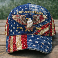Gorra de Béisbol de 6 Paneles con Estampado Digital del 250 Aniversario de EE. UU., Bordado 3D, Visera Unisex, Personalizada, Estilo Urbano Informal, 100% Poliéster