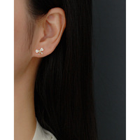 Piercing Bijoux Argent Sterling 925 Vis Boule Bouchon D'oreille Os Zircon Bowknot Boucles D'oreilles
