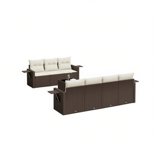 Brown Garden <b>Sofa</b> <b>Set</b> With Cream Cushions Outdoor Furniture Contemporary Design UV Resistant PE Rattan - Product Image 1