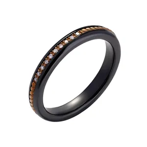 Nouvelles idées de céramique 925 bague en argent Sterling fait à la main noir créativité anneaux en céramique Zircon incrustation bague unisexe bande de mariage