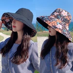Sombrero de <span class=keywords><strong>pescador</strong></span> de ala grande para viajes de verano, sombrero de sombrilla estampado usable de doble cara para mujer - Product Image 1