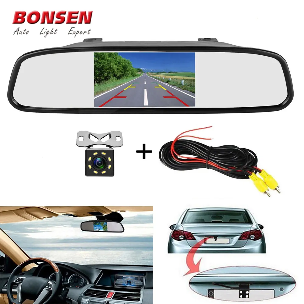 4.3" Car Rearview Mirror Monitor Auto Parking System + 8 IR LED Night Vision CCD Car Backup Reverse Rear View Camera
