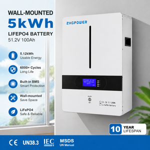 Deep Cycle <b>48V</b> 100Ah 51.2V 5.12kWh Wall Mounted <b>Battery</b> Smart BMS RS485 CAN for Off-Grid Hybrid Solar Power System - Product Image 1