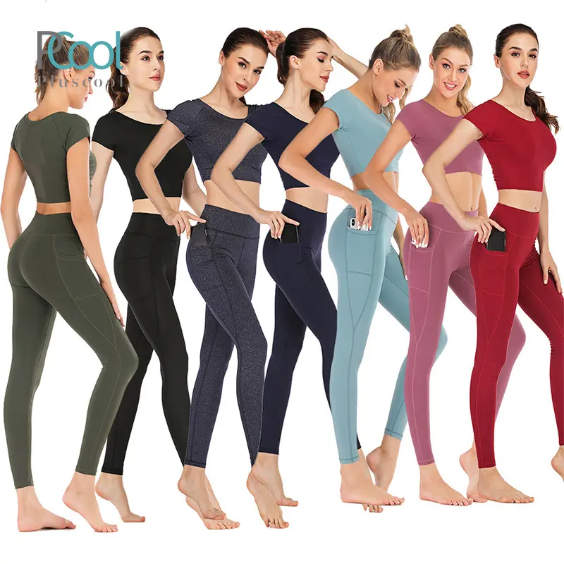 Las mujeres baile Sexy polainas elástica de secado rápido transpirable Capri ropa de Yoga ropa deportiva entrenamiento bolsillo traje Gymwear