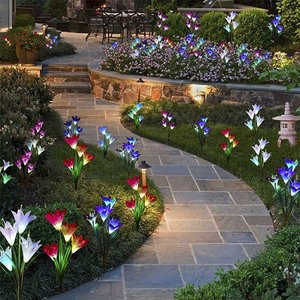 Luces Solares de Jardín LED con Forma de Lirio, 4 Cabezas, Impermeables, para Exteriores, Decorativas para Césped - Product Image 3
