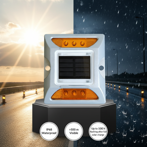 Luz de Señalización Vial LED Solar, de Aluminio Fundido, con Base Cónica Cuadrada, Reflectante, Protección IP68, para Tráfico - Product Image 1