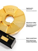 Trophées personnalisés en alliage d'aluminium, médailles haut de gamme, anneaux circulaires élégants en cristal artificiel, récompenses personnalisables pour employés