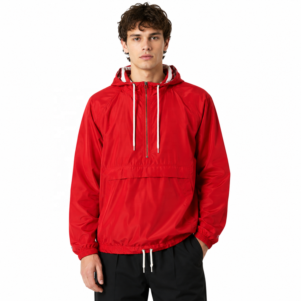 Custom Men's Half Zip Hooded Windbreaker Jacket Lightweight Nylon Outdoor Outerwear OEM ODM Manufacturer