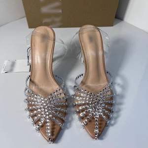 รองเท้าส้นสูงทรงสติลเลตโต้แบบใหม่ สไตล์ซัมเมอร์ เซ็กซี่ หรูหรา สำหรับงานปาร์ตี้ ปลายแหลม สายรัดส้น ประดับคริสตัลวิบวับ สวยงาม - Product Image 2