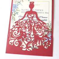 Enveloppe de poche rouge vin élégante, carte d'invitation de mariage, découpée au Laser, cartes cadeaux de vœux, fête