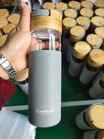 Mug de voyage en verre transparent à large ouverture de 20 oz, anti-fuite, avec couvercle en bambou et manchon en silicone