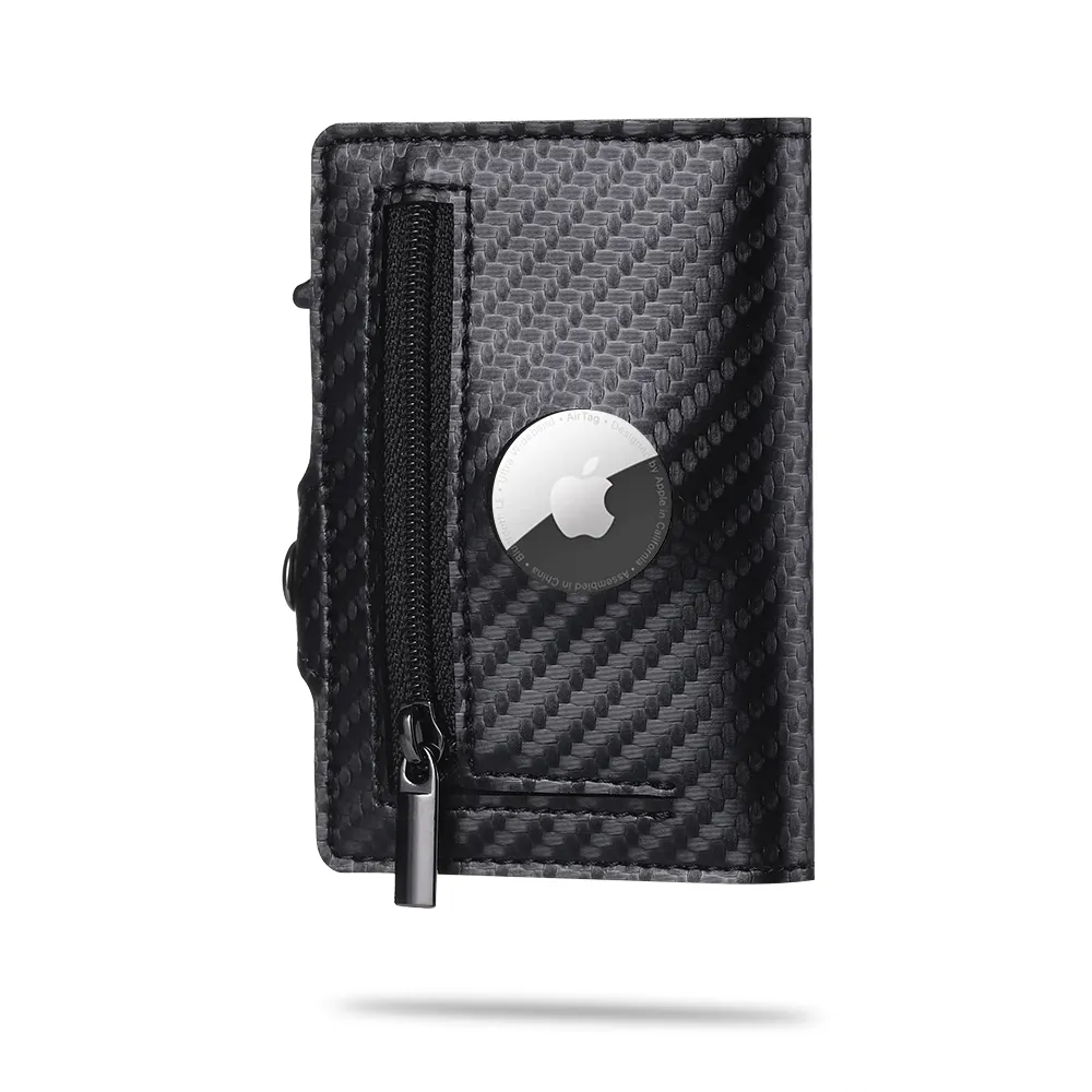 Dienqi — portefeuille anti-RFID en Fiber de carbone, étui en cuir noir, minimaliste pour cartes de crédit et billets