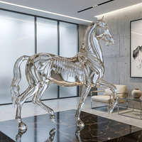 Sculpture d'animal cheval en résine transparente HD, populaire, réaliste, avec os apparents, mouvements élégants, dégradé, squelette artistique, haute qualité
