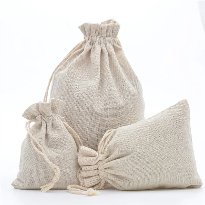 निर्माताओं थोक प्राकृतिक रंग कपास बैग Drawstring रेशम स्क्रीन लोगो कपास सांस सहायक पाउच