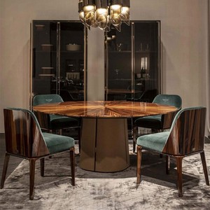 Ensemble de table à manger moderne de luxe en placage de bois rond, 6 places, mobilier de maison, ensembles de salle à manger italiens solides D022, design moderne, élégant et - Product Image 4