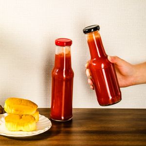 Bouteille ronde classique de pâte de moutarde de Ranch de Ketchup de 10 oz de 300ml, récipient de Sauce en verre de vinaigre de barbecue de piment avec couvercle à vis - Product Image 6