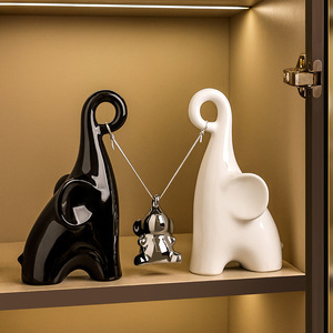 Adornos de Elefante de Porcelana Blanca de Lujo Ligero Creativo Behanmei, Decoración para Sala de Estar, Mueble de TV, Mueble para Vinos - Product Image 1