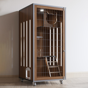 Villa de Lujo Moderna de Madera Maciza para Gatos, Jaula Interior Multicapa con Área de Inodoro Integrada y Puerta de Cristal para Sala de Estar, Venta al por Mayor - Product Image 4