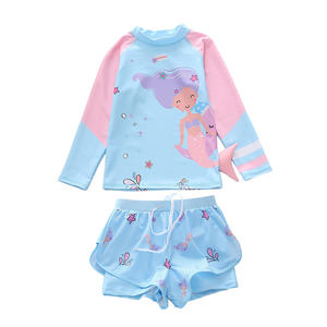 Meisjes Zeemeermin 2 Stuks Badpak Set Lange Mouw Split Badmode + Shorts Cartoon Prints 3-11 Jaar Strand Bikini Badpak Kinderen - Product Image 5