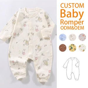 Lente Herfst Katoenen Babykleding Geribbelde Romper voor pasgeborenen Schattig dierenprint Unisex Baby Rompertjes ODM Aanpasbaar - Product Image 1