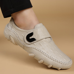 Mocassins pour hommes à motif crocodile, en cuir de vachette pleine fleur, fermeture Velcro, talon plat, respirants, pour usage quotidien, taille 46 47 - Product Image 1