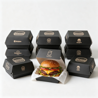 Boîte à hamburger biodégradable en carton blanc, personnalisable avec logo et motif, pour vente en gros, jetable, type clamshell, pour plats à emporter
