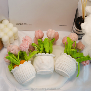 Hand-Woven Knitted Lily Valley <strong>Potted</strong> <strong>Artificial</strong> Flowers Crochet Bell <strong>Orchid</strong> Floral Desk Bell Decor for Room or Valentine's Day - Product Image 1