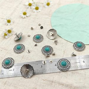Pcs Turquoise <b>Buttons</b> Sunflower Decorative Buckles Round Conchos Screw Back <b>Buttons</b> For DIY Leather Accessories Green - Product Image 5