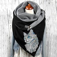 Écharpe d'hiver imprimée avec des chats pour femmes, Foulard pour envelopper le cou, châle Long, à la mode,