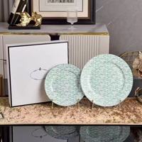 Service de table en céramique YanJun à motif géométrique vert, vaisselle de luxe en porcelaine fine pour la maison, banquet, emballage cadeau