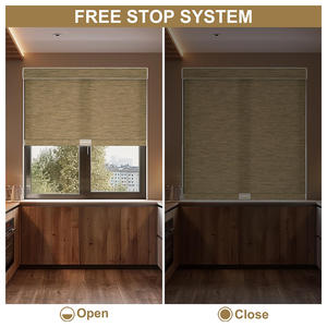 ZHENPIN pelindung UV tanpa kabel Roller tirai penyaringan cahaya tekstur kayu jendela nuansa imitasi kain bambu Built-in - Product Image 6