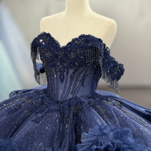 Vestidos de Quinceañera con Lentejuelas y Borlas Azul Marino, Modelo 1559 - Product Image 5