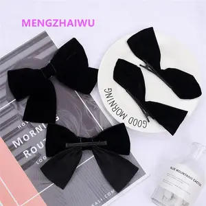 USA Großhandel Haarschmuck Mädchen Damen Schwarzer Samt Big Bow Clip Haarnadel Korea-Stil Haars pangen für Frauen