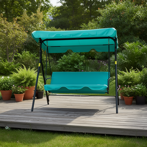 Silla Columpio de Patio de 3 Plazas con Estructura Metálica y Toldo, Diseño Contemporáneo - Product Image 2