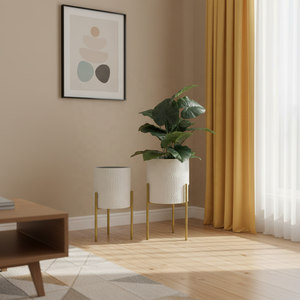 Jardinières Mid-Century <span class=keywords><strong>pour</strong></span> plantes d'intérieur, pots décoratifs modernes <span class=keywords><strong>pour</strong></span> <span class=keywords><strong>salon</strong></span>, jardinières blanches avec supports dorés <span class=keywords><strong>pour</strong></span> plantes - Product Image 5