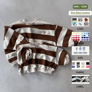 เสื้อสเวตเชิ้ตคอกลมลายทางผ้าฝ้ายขนาดใหญ่พิเศษสำหรับแม่และลูก สั่งทำขายส่งได้ ชุดคู่ครอบครัวแบบสวมหัว สีสันตัดกัน - Product Image 1