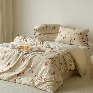 Conjunto de cuatro piezas de lino y algodón de estilo chino artístico, diseño elegante con estampado y lazo, transpirable, para mujer, conjunto para dormir de primavera y verano - Product Image 2