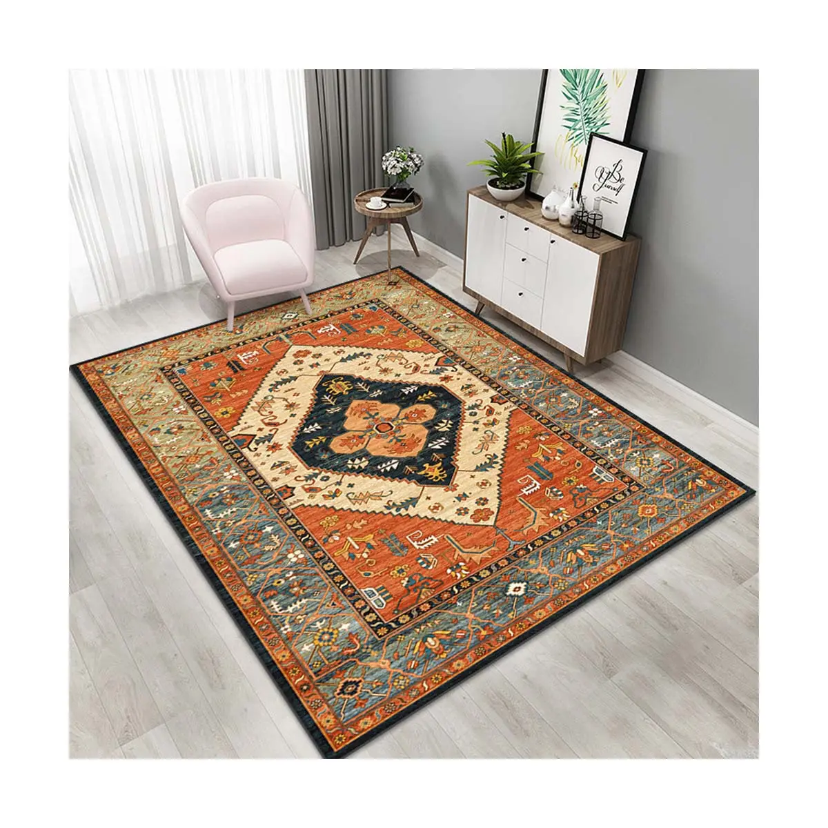 Alfombras y tapetes redondos de lujo para interiores, alfombras de gran tamaño con estampado 3D persa turca para sala de estar, suelo de pared a pared