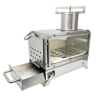 Table de camping extérieure en acier inoxydable avec plaque en verre pour cuisinière et grilles à bois/charbon de bois