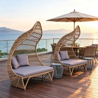 Lit de repos double d'extérieur en rotin Dubai Cabana avec auvent, mobilier de jardin rond en rotin
