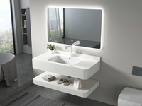 Ensemble de meuble-lavabo moderne luxueux à double couche, design personnalisé en dalle de roche, comptoir en céramique mural, LED