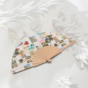 Factory Direct 23cm Portable Wooden Fabric Handheld Fans Custom Logo Painted Advertising Christmas Promotion <b>Gift</b> Portable Craft - Product Image 1