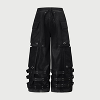 Pantalon cargo tactique en denim épais Techwear avec fermeture éclair, multi-poches, sangle à boucle, œillets, style punk, coupe ample, personnalisable