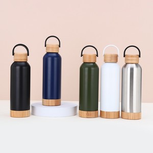 Bouteille d'eau en acier inoxydable avec couvercle en bambou, isotherme à double paroi sous vide, 24h de conservation de la température, pour le camping et les activités de plein air - Product Image 3