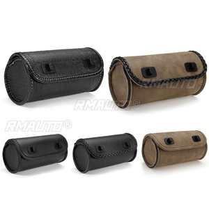 Sac de fourche de moto en cuir PU, pochette à outils pour guidon, sac de rangement enroulable avec 2 sangles pour Cruiser Custom Chopper Bobber - Product Image 2