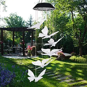 Creatieve Decoratieve Opknoping Wind Bell Lamp Thuis Outdoor Waterdicht Kleur Veranderen Led Solar Kolibrie Licht
